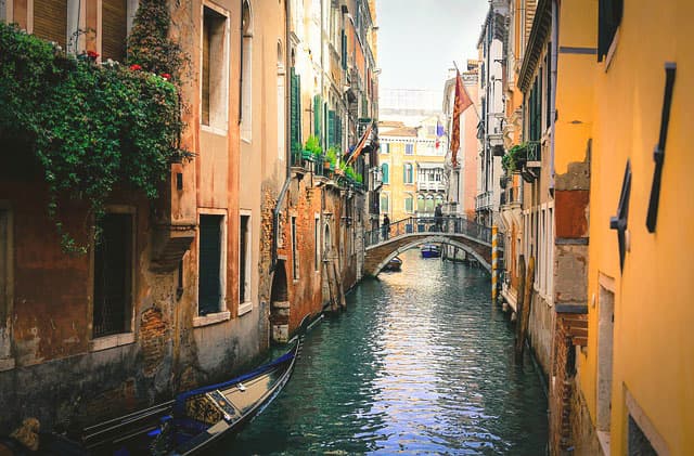 Colorful buildings along the canals of Venice